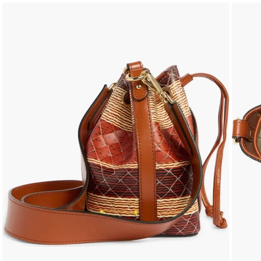 Valentino by Mario Valentino Bag Jules Tresse Drawstring Bucket Bag in Umber